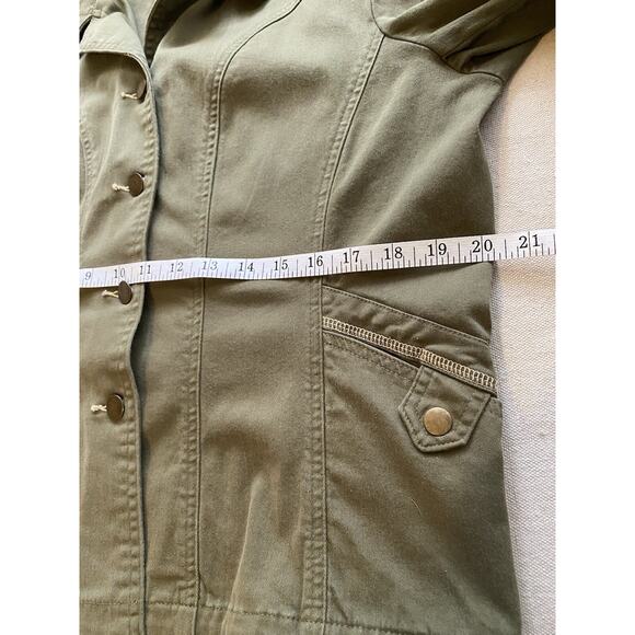 Travel Smith Womens Canvas Coat Size Medium Green Cotton Cargo Utility Jacket - Picture 13 of 16
